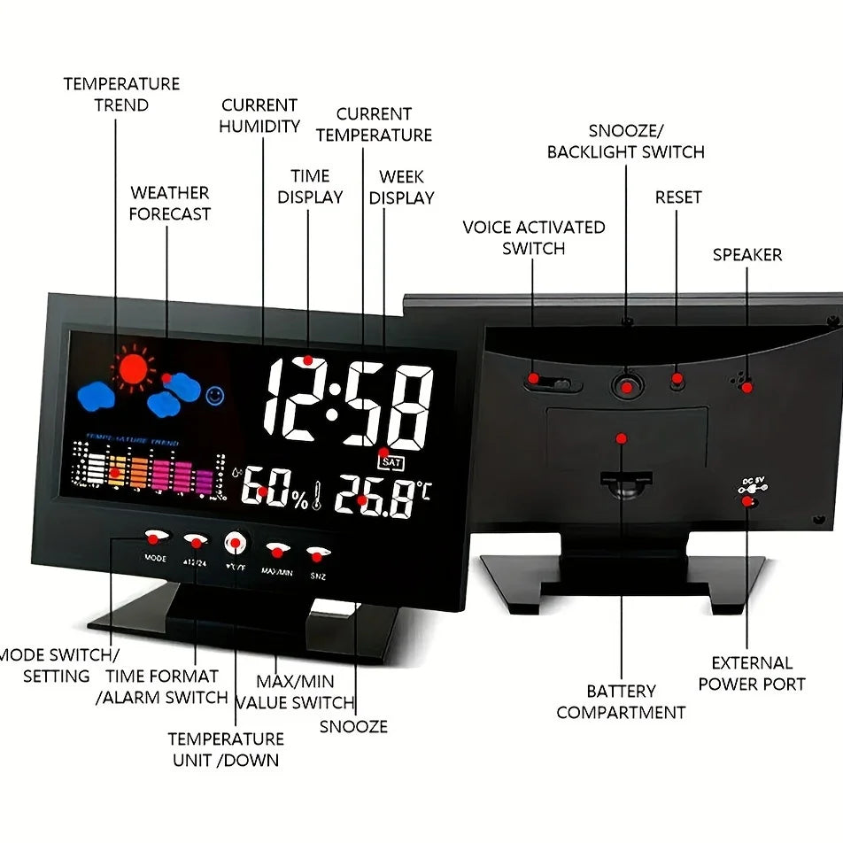 Weather Station Digital Temperature Humidity Meter Clock Thermometer Hygrometer Calendar Temperature Trend Alarm Comfort Level