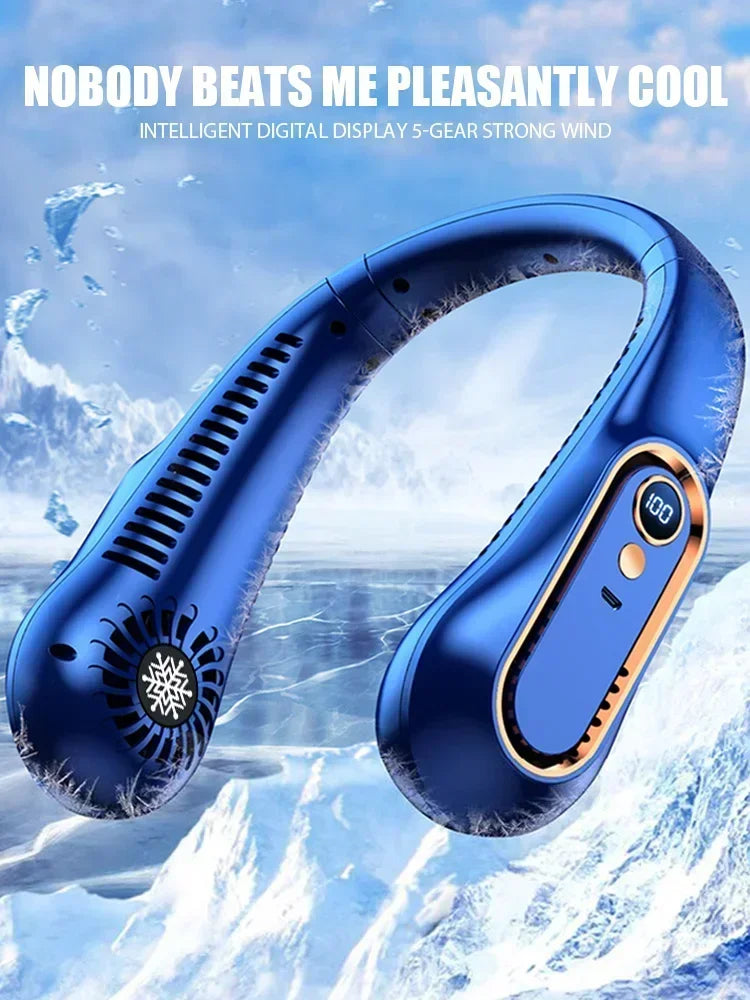 Ventilador de Pescoço Elétrico Pendurado, Ventilador de Display Digital, Neckband Bladesess, Mini Refrigerador de Ar Portátil