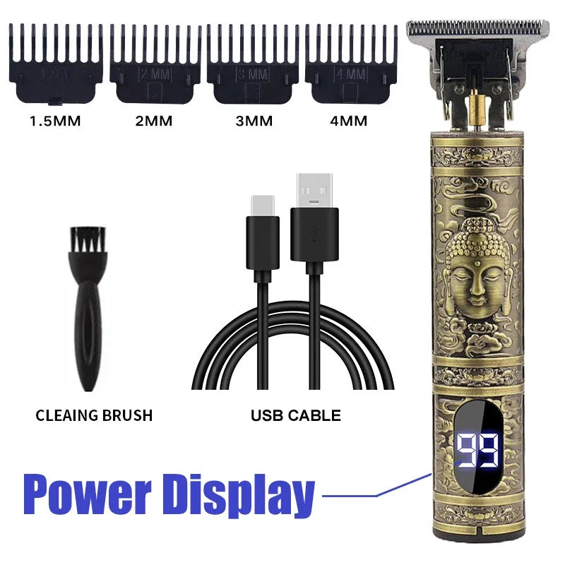 T9 Electric Hair Clipper for Men Professional Barber Shaver Beard Trimmer Dragon Buddha Design Body Hair Cutting Machine