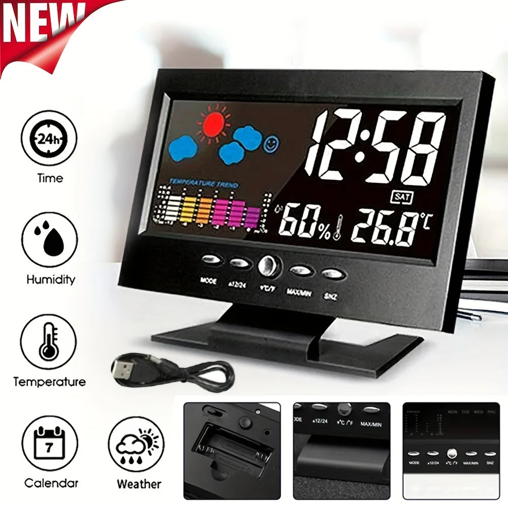 Weather Station Digital Temperature Humidity Meter Clock Thermometer Hygrometer Calendar Temperature Trend Alarm Comfort Level