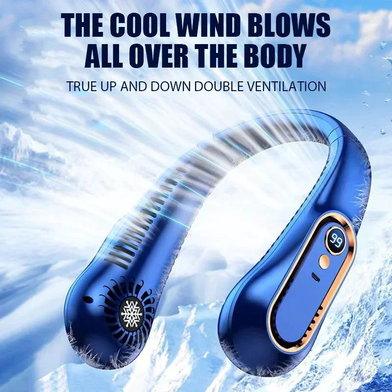 Ventilador de Pescoço Elétrico Pendurado, Ventilador de Display Digital, Neckband Bladesess, Mini Refrigerador de Ar Portátil