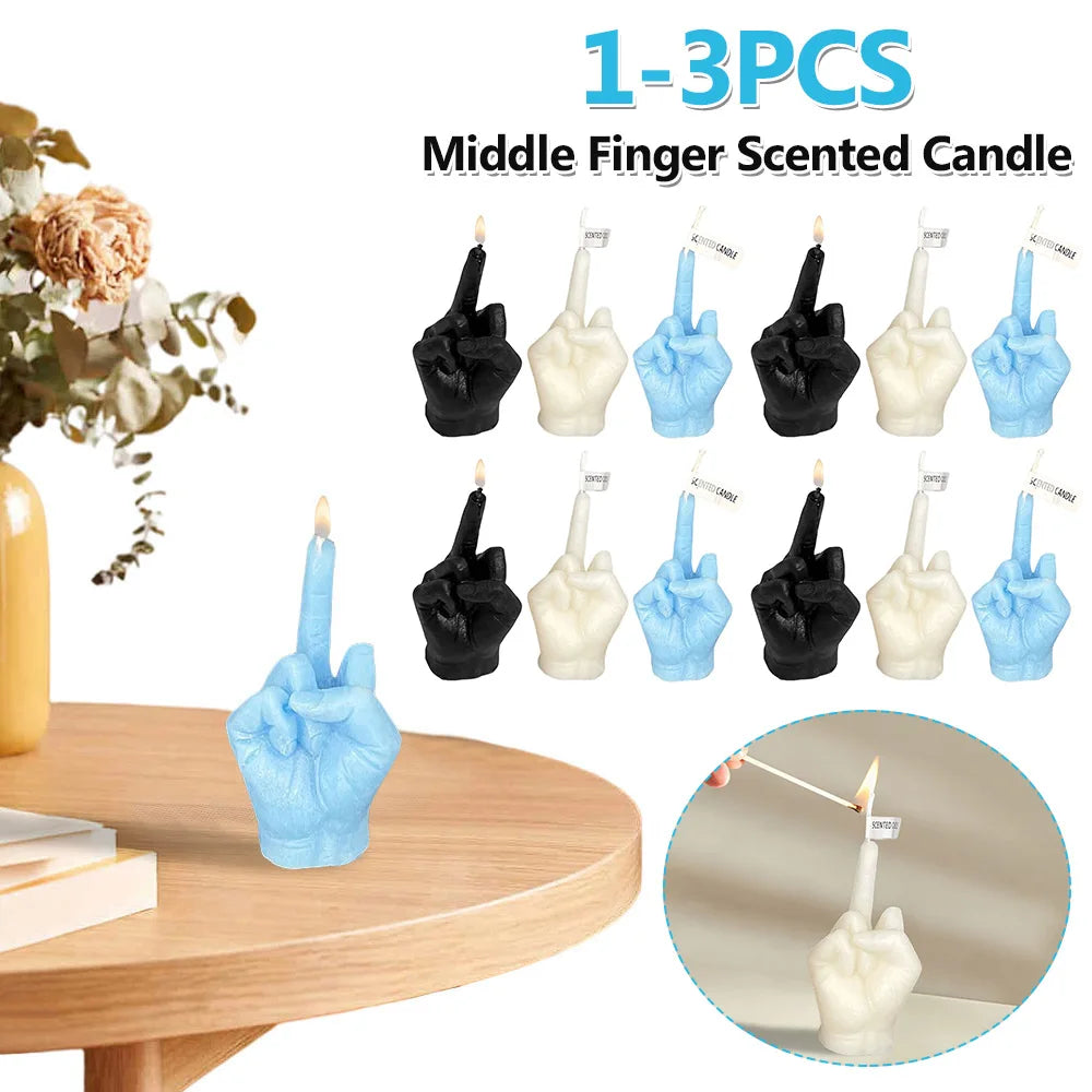 1-3PCS Middle Finger Scented Candle Funny Soy Wax Long Lasting Candle Aromatherapy Hand Gesture Candles for Bedroom Holiday