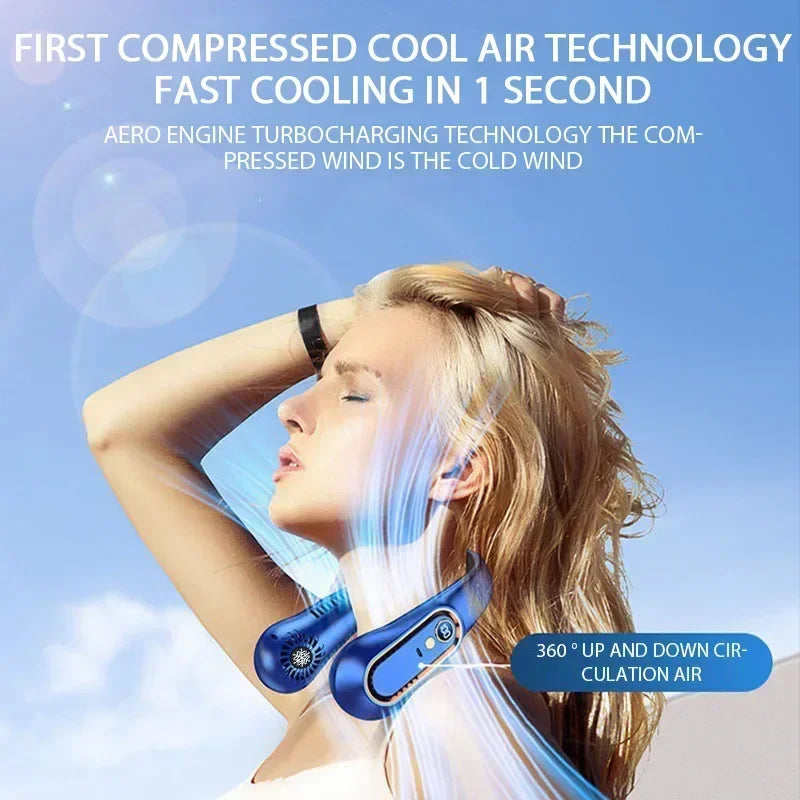 Ventilador de Pescoço Elétrico Pendurado, Ventilador de Display Digital, Neckband Bladesess, Mini Refrigerador de Ar Portátil