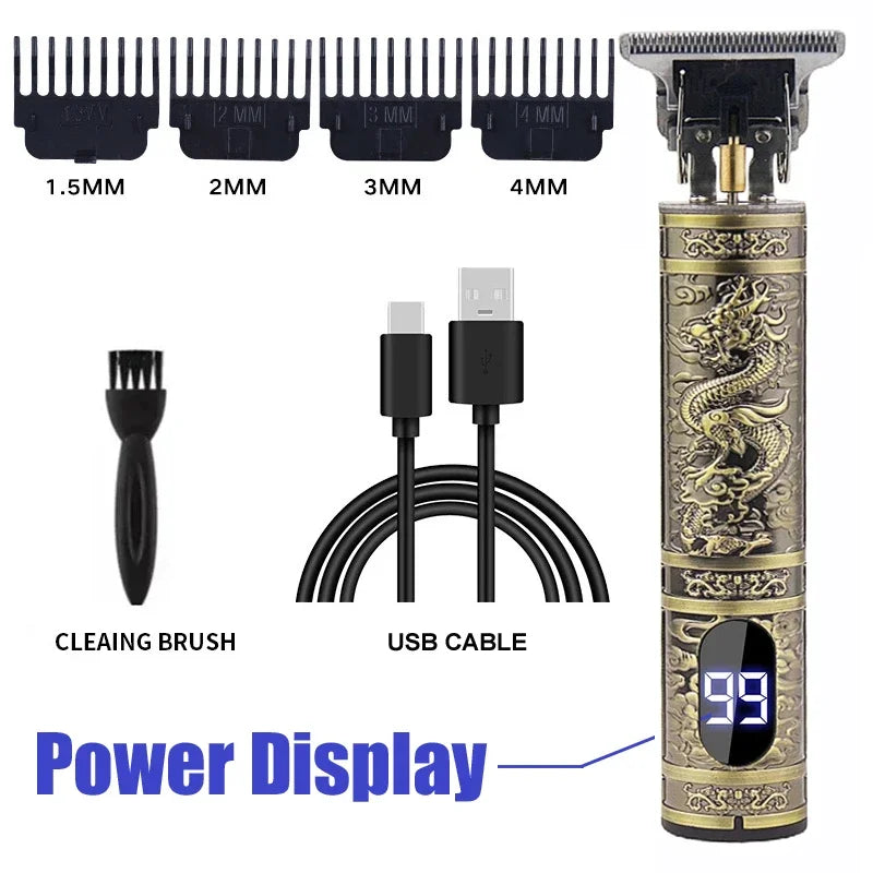 T9 Electric Hair Clipper for Men Professional Barber Shaver Beard Trimmer Dragon Buddha Design Body Hair Cutting Machine
