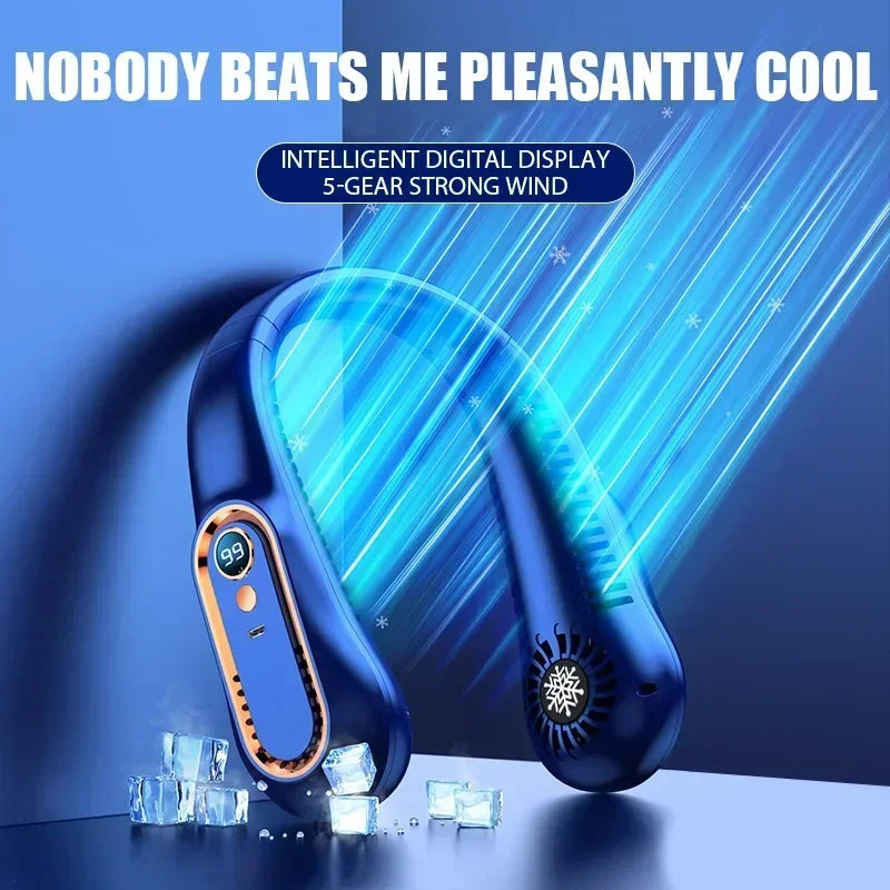 Ventilador de Pescoço Elétrico Pendurado, Ventilador de Display Digital, Neckband Bladesess, Mini Refrigerador de Ar Portátil
