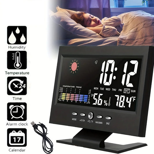 Weather Station Digital Temperature Humidity Meter Clock Thermometer Hygrometer Calendar Temperature Trend Alarm Comfort Level